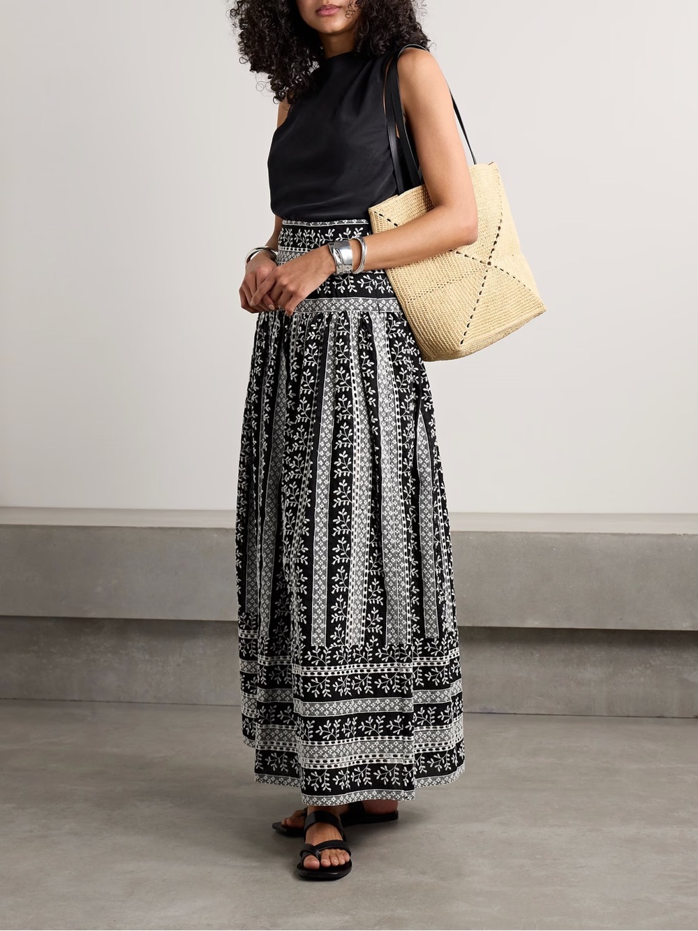 Loretta Caponi Castagneto embroidered cotton-voile maxi skirt